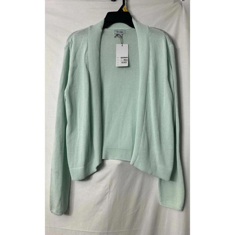 NWT River Womens Mint Green Long Sleeve Open Bamboo‎ Cotton Top Sweater Size L